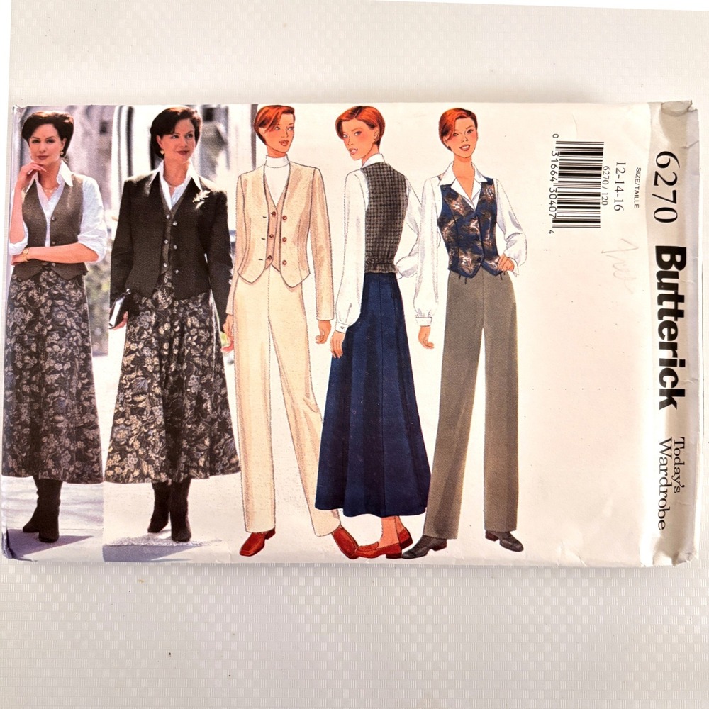 Butterick 6270 Retro 90s Capsule Blazer Vest Pants Skirt Sz 12-16 Minimalist UC